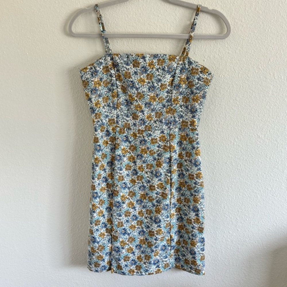 Originality Blue and Yellow Floral Spaghetti Strap Dress